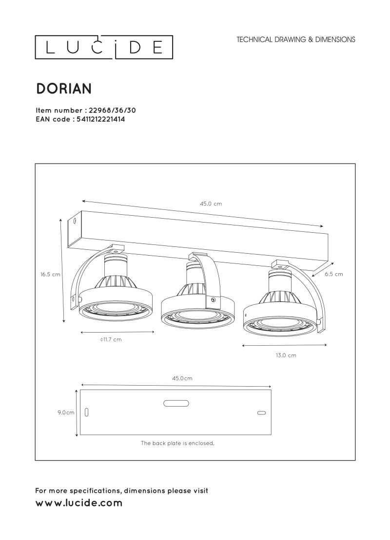 DORIAN - Stropné svietidlo - 3xGU10 12W - Čierna